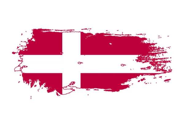 Grunge ecsettel stroke Dánia nemzeti zászló. Akvarell festék — Stock Vector