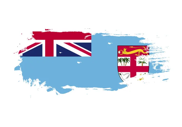 Grunge penseelstreek met Fiji nationale vlag. Aquarel schilderij — Stockvector
