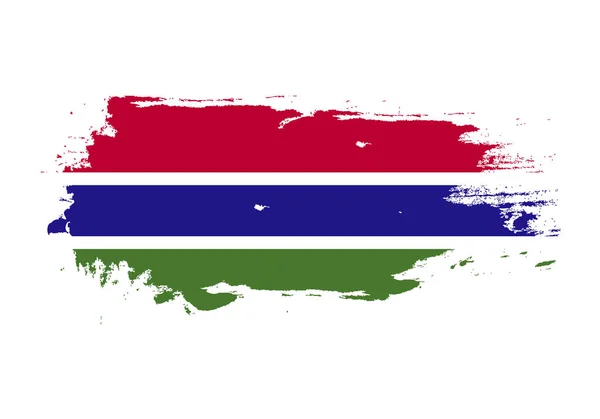 Grunge Pinselstrich mit Gambia Nationalflagge. Aquarellmalerei — Stockvektor