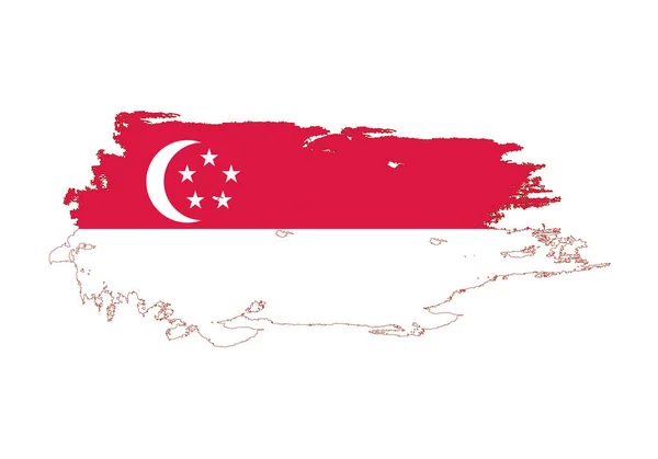 Pincelada grunge con bandera nacional de Singapur. Acuarela pai — Vector de stock