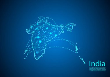 çizgilerle birbirine bağlı düğümleri ile Hindistan haritası. küresel iletişim kavramı
