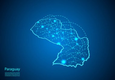 çizgilerle birbirine bağlı düğümleri ile paraguay haritası. küresel komün kavramı