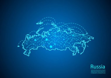 çizgilerle birbirine bağlı düğümler ile rusya haritası. küresel komünizm kavramı