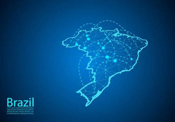 라인으로 연결된 노드가 있는 브라질 맵. 글로벌 커뮤니의 개념 — 스톡 벡터