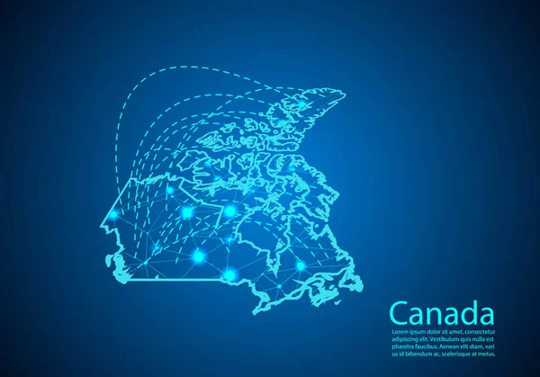 Mapa canadense com nós ligados por linhas. conceito de comunicação global — Vetor de Stock