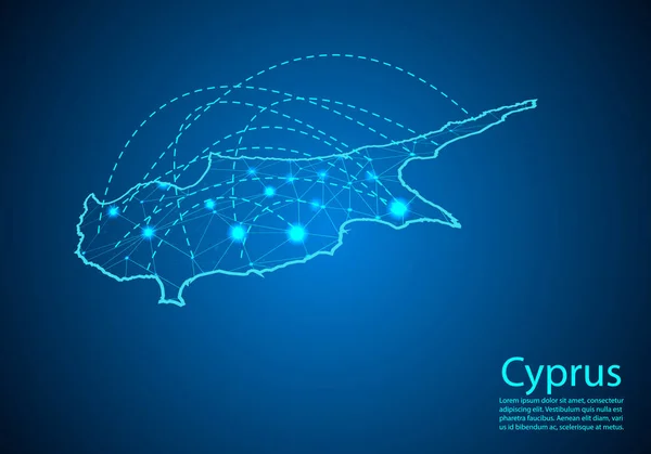 Mappa ciprusica con nodi collegati da linee. concetto di comunicazione globale — Vettoriale Stock