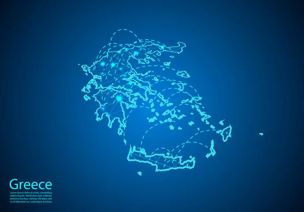 Griekenland kaart met knooppunten die zijn gekoppeld door lijnen. concept van mondiale communi — Stockvector