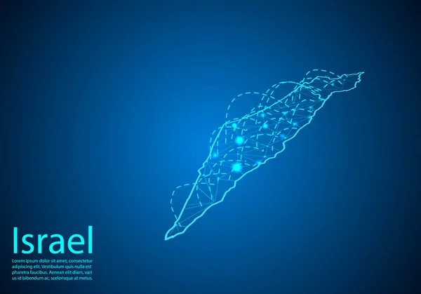 Mapa de Israel con nodos conectados por líneas. concepto de comunicación global — Archivo Imágenes Vectoriales