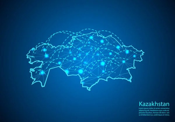 Kazakhstan mappa con nodi collegati da linee. Concetto di com — Vettoriale Stock