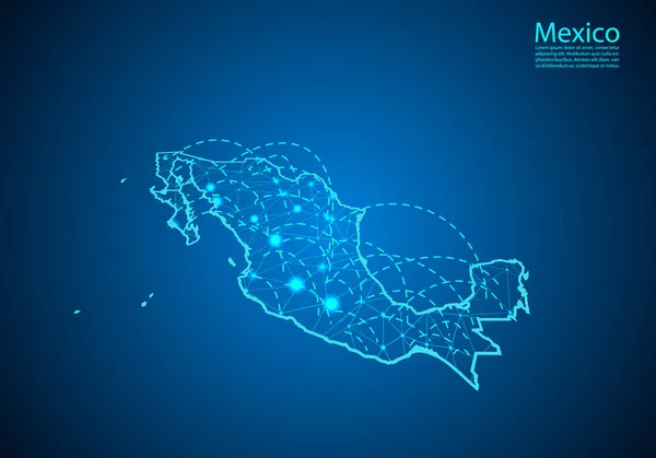 Mexico mapa con nodos vinculados por líneas. concepto de comunicación global — Archivo Imágenes Vectoriales