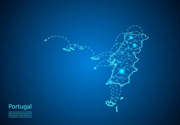 Carte portugaise avec nœuds reliés par des lignes. concept de commu global — Image vectorielle