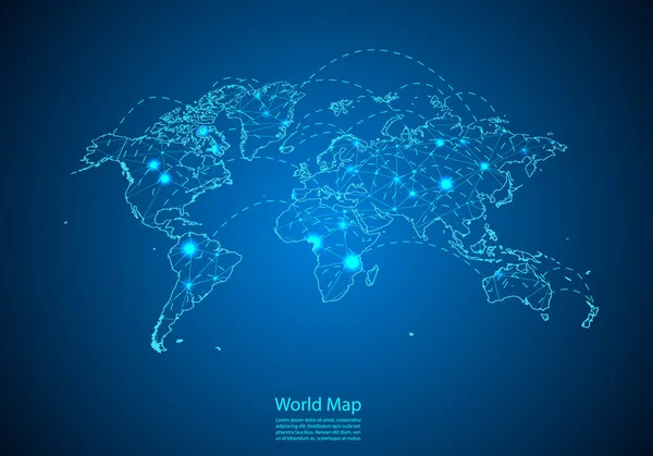 Карта мира с узлами, связанными линиями. концепция глобального коммунизма — стоковый вектор