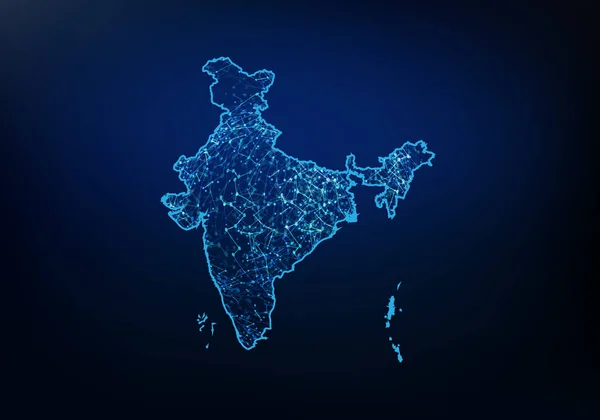 Hindistan harita ağı, internet ve küresel bağlantı co Soyut — Stok Vektör