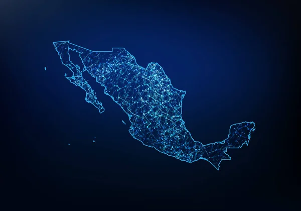 Resumen de la red de mapas de México, internet y conexión global c — Archivo Imágenes Vectoriales