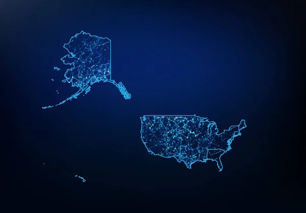 Abstrakt amerického mercatoru mapa sítě, Internet a globální zapojení — Stockový vektor