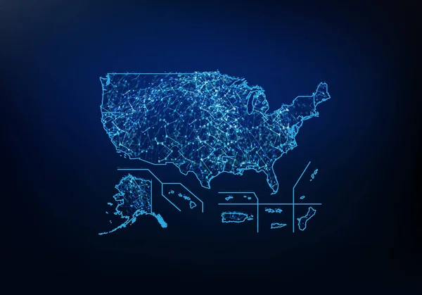 Sumário da rede do mapa dos territórios dos EUA, Internet e con global — Vetor de Stock