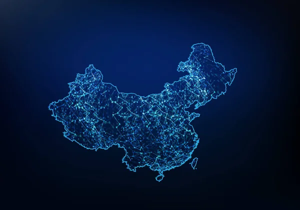 Astratto della rete di mappe della Cina, internet e connessione globale co — Vettoriale Stock