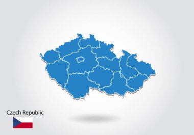 3d tarzı ile Çek Cumhuriyeti harita tasarımı. Mavi Çek Cumhuriyeti haritası