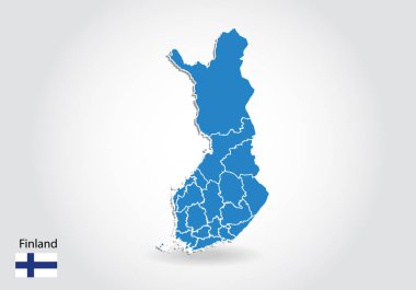 3d tarzı ile finlandiya harita tasarımı. Mavi finlandiya haritası ve Ulusal 