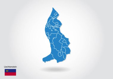 3d tarzı ile Liechtenstein harita tasarımı. Mavi Lihtenştayn haritası