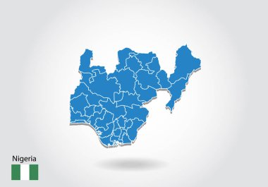 3d tarzı ile Nijerya harita tasarımı. Mavi Nijerya haritası ve Ulusal 