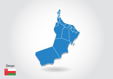 3d tarzı ile umman harita tasarımı. Mavi umman haritası ve Ulusal bayrak. 