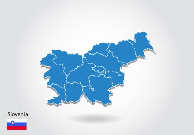 3d tarzı ile Slovenya harita tasarımı. Mavi Slovenya haritası ve Nationa