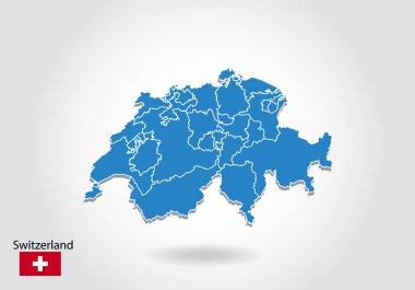 3d tarzı ile İsviçre harita tasarımı. Mavi İsviçre haritası ve N