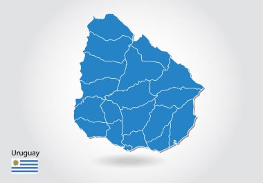 3d tarzı ile Uruguay harita tasarımı. Mavi Uruguay haritası ve Ulusal 