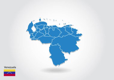 3d tarzı ile Venezuela harita tasarımı. Mavi Venezuela haritası ve Natio