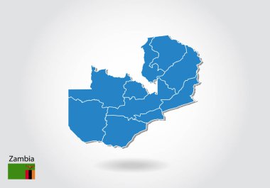Zambiya haritası tasarımı 3d tarzında. Mavi Zambiya haritası ve Ulusal FI