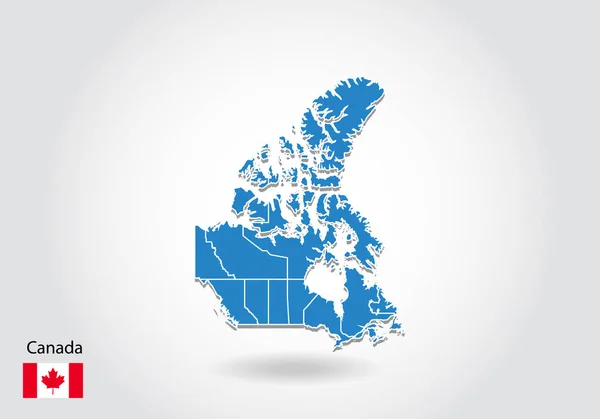 Design de mapa canadense com estilo 3D. Mapa azul do Canadá e National Fl — Vetor de Stock