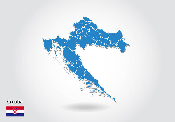 croatia map design with 3D style. Blue croatia map and National 