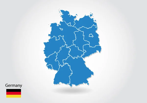 Alemania mapa de diseño con estilo 3D. Mapa de Alemania Azul y National — Archivo Imágenes Vectoriales