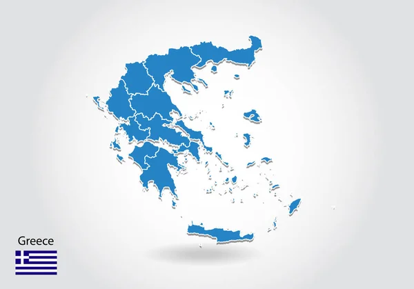 Ελλάδα χάρτη σχεδιασμό με 3D στυλ. Ο Χάρτης της γαλάζιας Ελλάδας και η εθνική FL — Διανυσματικό Αρχείο