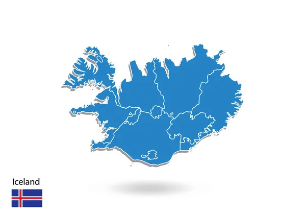 Iceland mapa de diseño con estilo 3D. Mapa azul de iceland y National — Archivo Imágenes Vectoriales