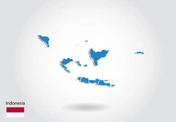 Indonesia disegno della mappa con stile 3D. Mappa Blue Indonesia e Natio — Vettoriale Stock