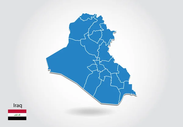 3d tarzı ile irak harita tasarımı. Mavi Irak haritası ve Ulusal bayrak. — Stok Vektör
