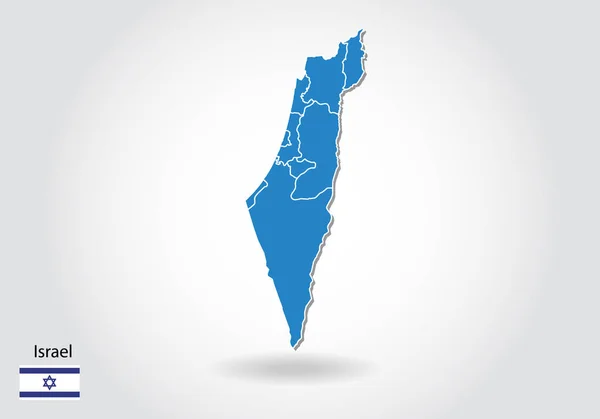 Israël kaart ontwerp met 3D-stijl. Kaart van Blue Israel en National FL — Stockvector