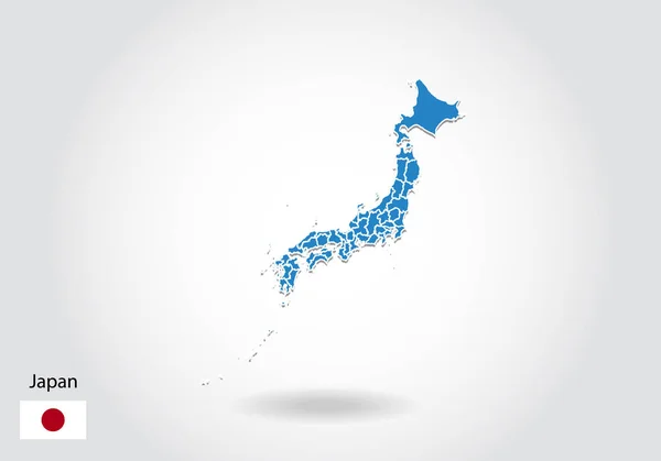 Дизайн карты Японии в стиле 3D. Голубая карта Японии и национальный флаг — стоковый вектор