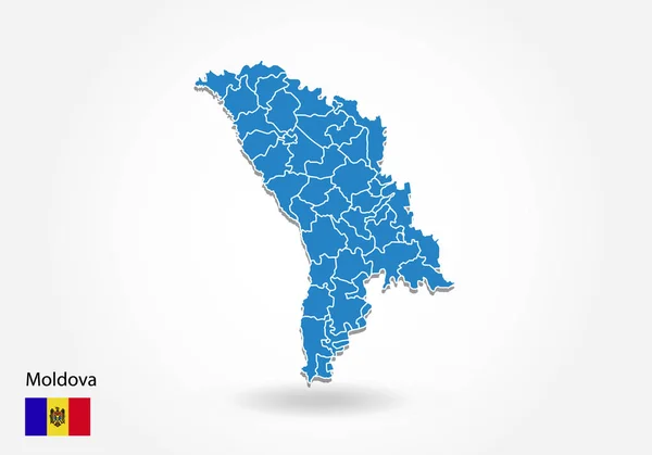 Молдова карта дизайну з 3D-стилем. Карта Молдови Блакитна і Національна — стоковий вектор