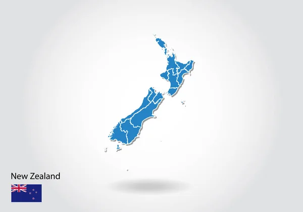 3D スタイルのニュージーランドのマップ デザイン。ブルー ニュージーランド のマップと N — ストックベクタ