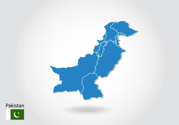 Pakistan karta design med 3D-stil. Blå Pakistan karta och nationa — Stock vektor
