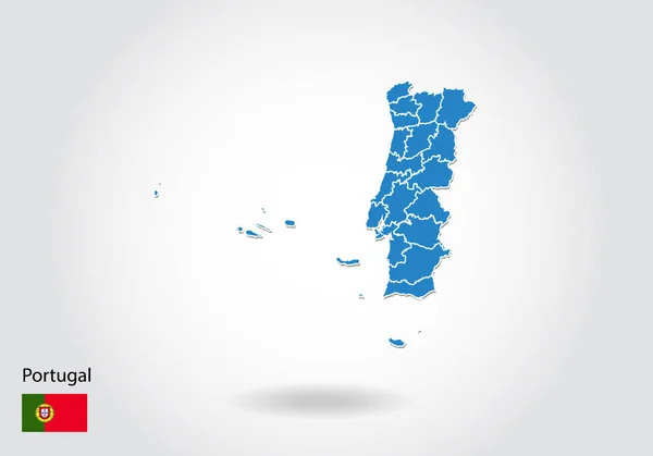 Portugal mapa de diseño con estilo 3D. Mapa de Blue Portugal y Nationa — Vector de stock