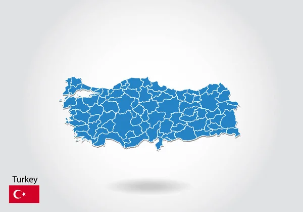 3d tarzı ile türkiye haritası tasarımı. Mavi hindi haritası ve Ulusal fl — Stok Vektör