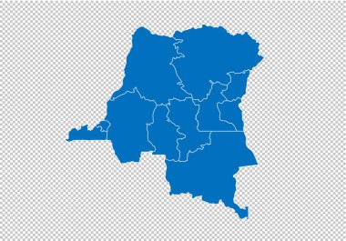 Kongo Dr Haritası-yüksek detaylı mavi harita ilçeler/bölgeler/Kongo Devletleri Dr. Kongo Dr harita şeffaf arka planda izole.