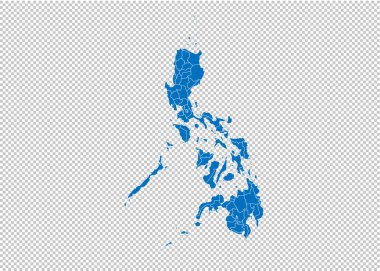 Filipinler Harita-ilçe/bölgeler/Filipinler Devletleri ile yüksek detaylı mavi harita. Filipinler Harita şeffaf arka planda izole.