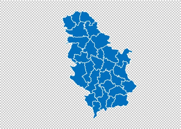 Mapa da Sérvia - Mapa azul detalhado com condados / regiões / estados da Sérvia. Sérvia mapa isolado sobre fundo transparente . —  Vetores de Stock