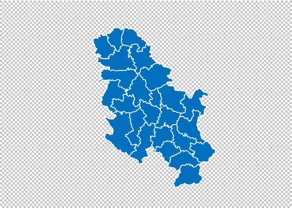 Serbia No Kosovo map Alto mapa azul detallado con condados / regiones / estados de serbia No Kosovo. serbia No Kosovo mapa aislado sobre fondo transparente . — Vector de stock