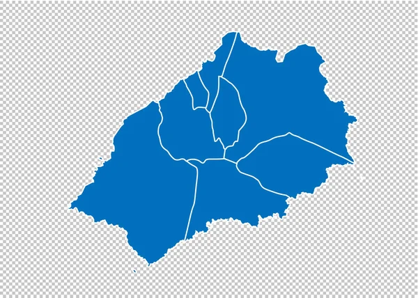 Kaart van Saint Helena-hoge gedetailleerde blauwe kaart met provincies/regio's/Staten van Sint-Helena. Saint Helena kaart geïsoleerd op transparante achtergrond. — Stockvector